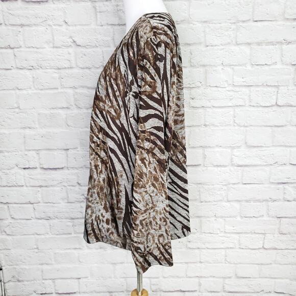 Chico's Easywear Sz 3 Brown Gray Shimmery Animal Print Jacket Chicos XL 16 - Picture 8 of 14